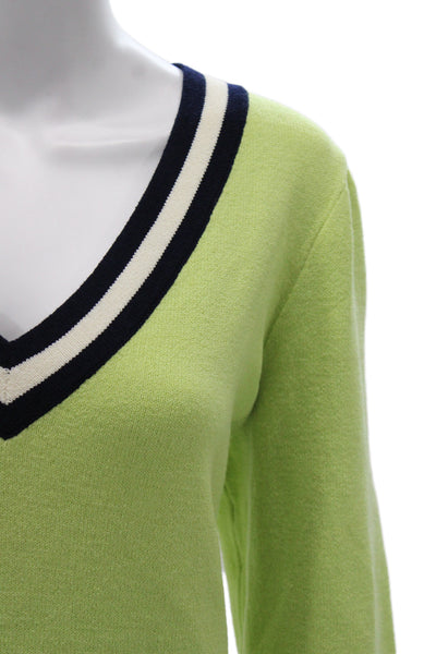 St. John Sport Unisex Green V-Neck Pullover Sweater 3/4 Sleeve 71% Wool Size XL