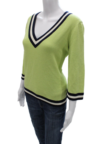 St. John Sport Unisex Green V-Neck Pullover Sweater 3/4 Sleeve 71% Wool Size XL