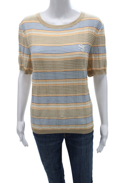 St. John Sport Women Basic Beige Short Sleeve T Shirt Wool Blend Size L