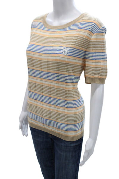 St. John Sport Women Basic Beige Short Sleeve T Shirt Wool Blend Size L