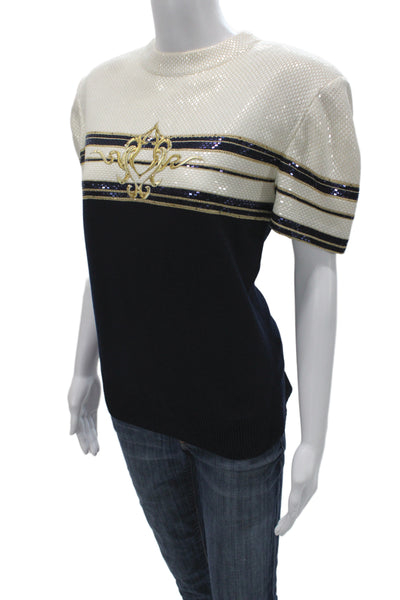 St. John Evening By Marie Gray Unisex Beige Sequin Knit Pullover SS 80s Size 14