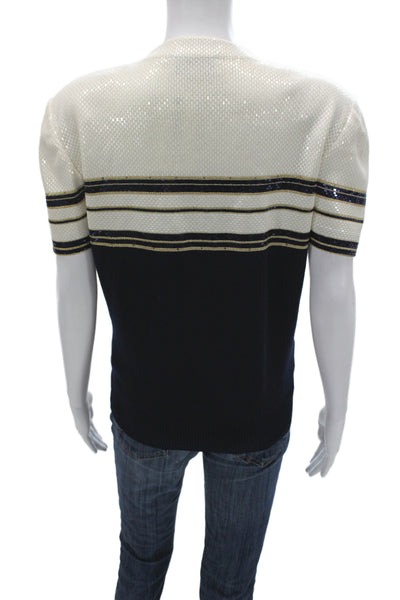 St. John Evening By Marie Gray Unisex Beige Sequin Knit Pullover SS 80s Size 14