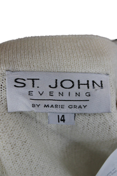 St. John Evening By Marie Gray Unisex Beige Sequin Knit Pullover SS 80s Size 14