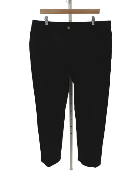 St. John Womens Ankle Dress Pants Black Cotton Spandex Button Size 38