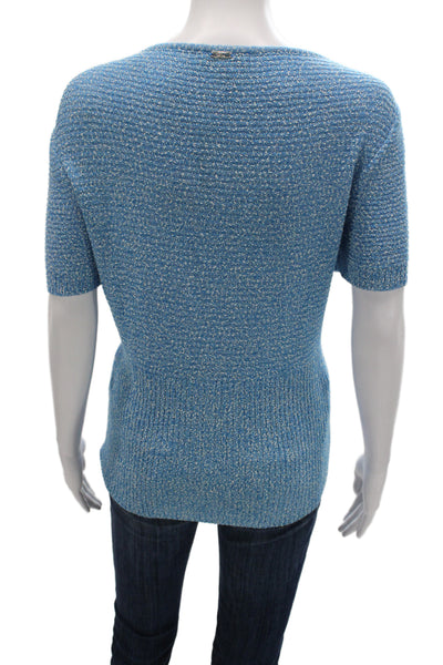 St. John Sport Womens Blue Short Sleeve Top Fall Rayon Wool Size XL