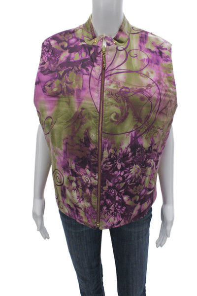 St. John Sport By Marie Gray Womens Quilted Purple Floral Vest Size XL