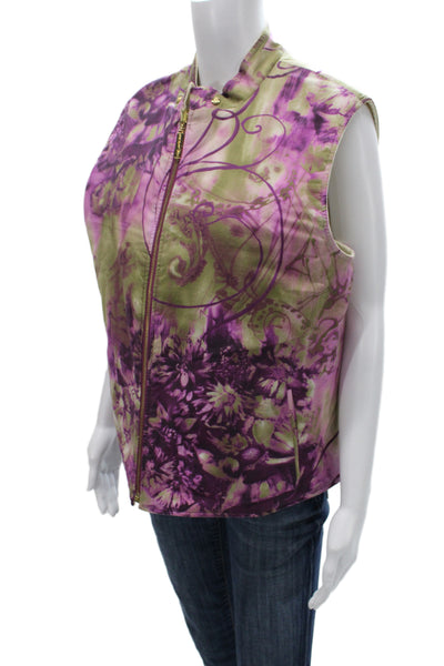 St. John Sport By Marie Gray Womens Quilted Purple Floral Vest Size XL