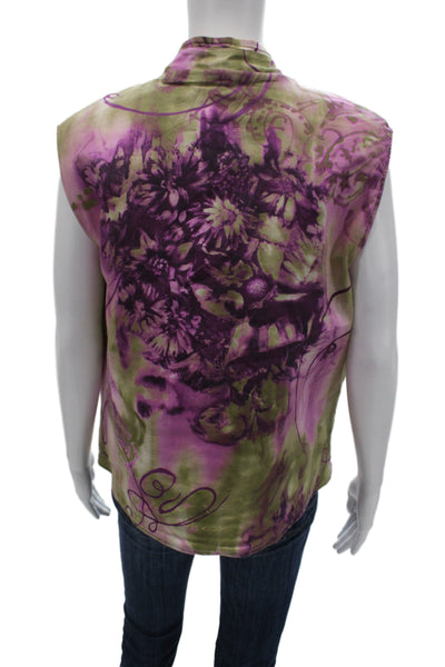 St. John Sport By Marie Gray Womens Quilted Purple Floral Vest Size XL