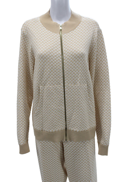 St. John Unisex Full Zip Cardigan Sweater Beige Geometric Long Sleeve Size XL