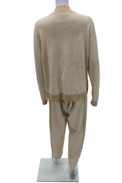 St. John Unisex Full Zip Cardigan Sweater Beige Geometric Long Sleeve Size XL