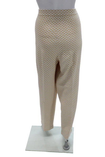 St. John Unisex Full Zip Cardigan Sweater Beige Geometric Long Sleeve Size XL