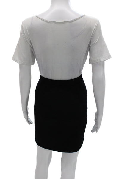 St. John Women Black Cotton Polyester Straight Pencil Skirt Short Size 14