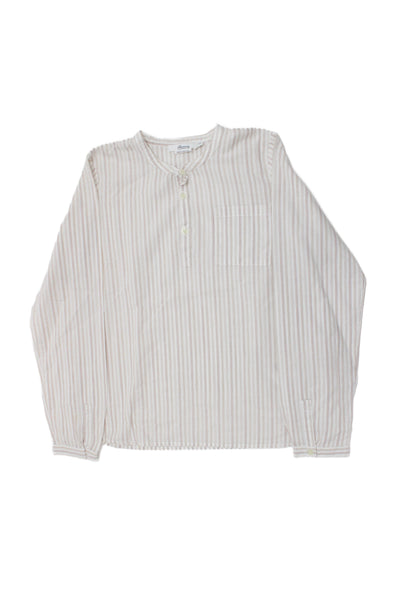 Bonpoint Childrens Girls Striped Long Sleeves Blouse White Brown Cotton Size 12