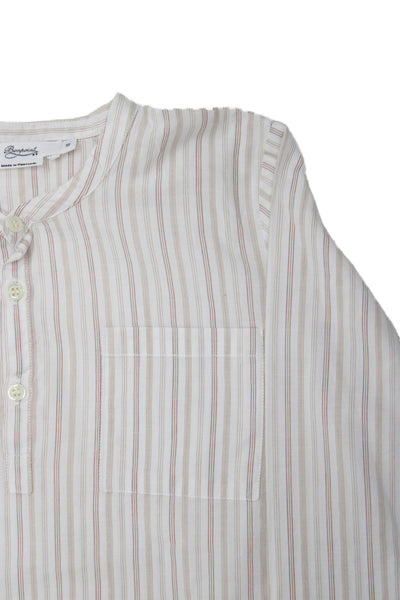 Bonpoint Childrens Girls Striped Long Sleeves Blouse White Brown Cotton Size 12