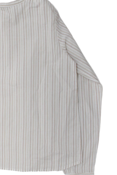 Bonpoint Childrens Girls Striped Long Sleeves Blouse White Brown Cotton Size 12