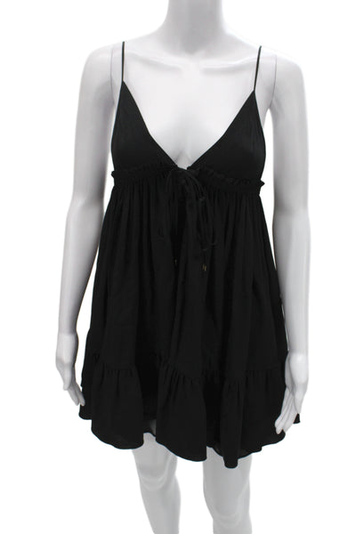 Chloe Women Black Slip Dress V-Neck Sleeveless Mini Polyester Spandex Size 34