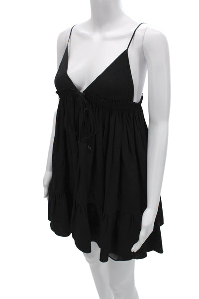 Chloe Women Black Slip Dress V-Neck Sleeveless Mini Polyester Spandex Size 34