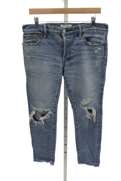 Moussy Unisex Boyfriend Cropped High Rise Blue Cotton Jeans Inseam 28 Size 30
