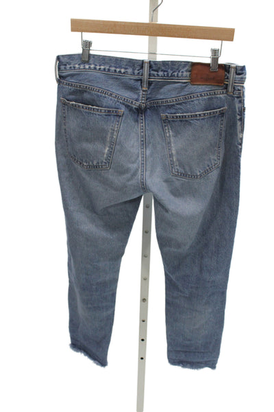 Moussy Unisex Boyfriend Cropped High Rise Blue Cotton Jeans Inseam 28 Size 30