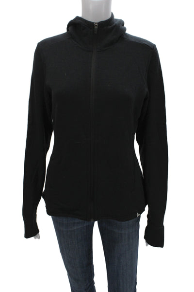American Giant Womens Full-zip Hoodie Black Merino Wool Nylon High Neck Size S