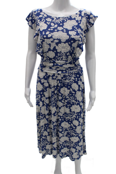 Boden Women Blouson Maxi Dress Blue Floral Short Sleeve Round Neck Size 6