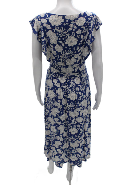 Boden Women Blouson Maxi Dress Blue Floral Short Sleeve Round Neck Size 6