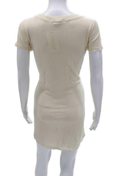 Haute Hippie Women T-Shirt Dress Beige V-Neck Short Sleeve Cotton Size S