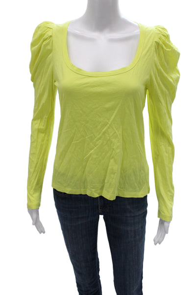 ALC Womens Yellow Cotton Square Neck Jersey T-Shirt Long Sleeve Size S
