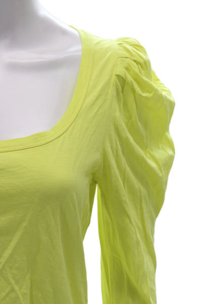 ALC Womens Yellow Cotton Square Neck Jersey T-Shirt Long Sleeve Size S