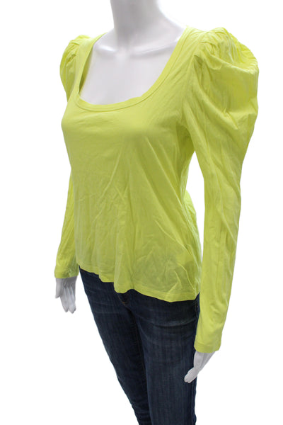 ALC Womens Yellow Cotton Square Neck Jersey T-Shirt Long Sleeve Size S