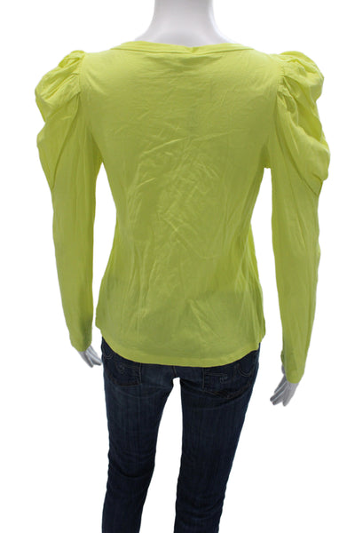 ALC Womens Yellow Cotton Square Neck Jersey T-Shirt Long Sleeve Size S