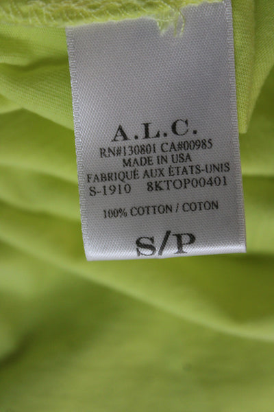 ALC Womens Yellow Cotton Square Neck Jersey T-Shirt Long Sleeve Size S