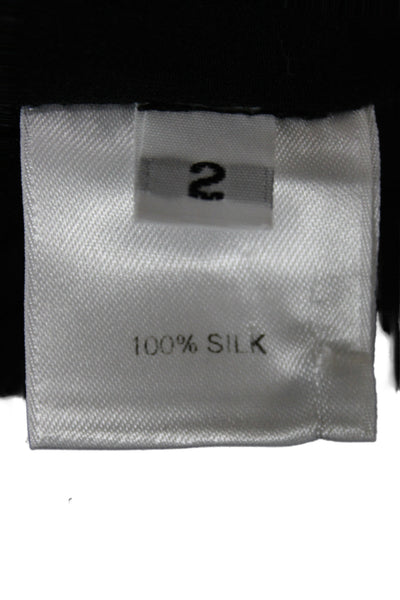 Jeffrey Monteiro Women Black Silk V-Neck Tie Short Sleeve Blouse Size 2