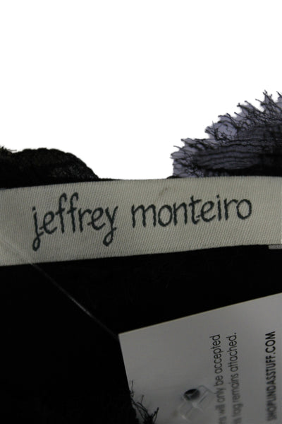 Jeffrey Monteiro Women Black Silk V-Neck Tie Short Sleeve Blouse Size 2