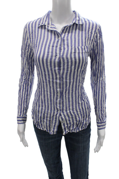 Rails Womens Blue Striped Collared Rayon Long Sleeve Button-Up Size XS Petite