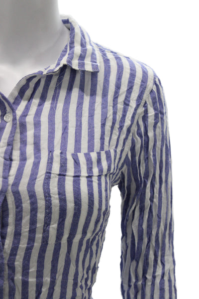 Rails Womens Blue Striped Collared Rayon Long Sleeve Button-Up Size XS Petite