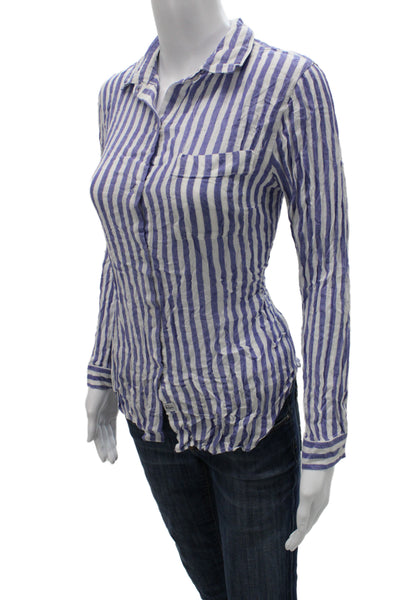 Rails Womens Blue Striped Collared Rayon Long Sleeve Button-Up Size XS Petite