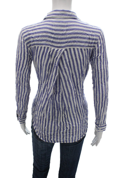 Rails Womens Blue Striped Collared Rayon Long Sleeve Button-Up Size XS Petite