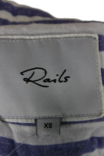 Rails Womens Blue Striped Collared Rayon Long Sleeve Button-Up Size XS Petite