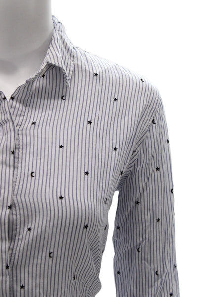 Rails Womens Collared Striped Button-Up Blouse Long Sleeve Petite Size XS