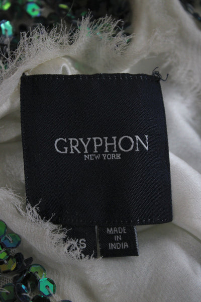 Gryphon New York Women Green Short Sleeve Button Front Round Neck Tee Size XS
