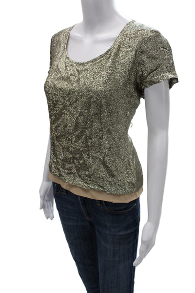 J Crew Collection Women Beige Silk Blend Round Neck Short Sleeve Blouse Size S