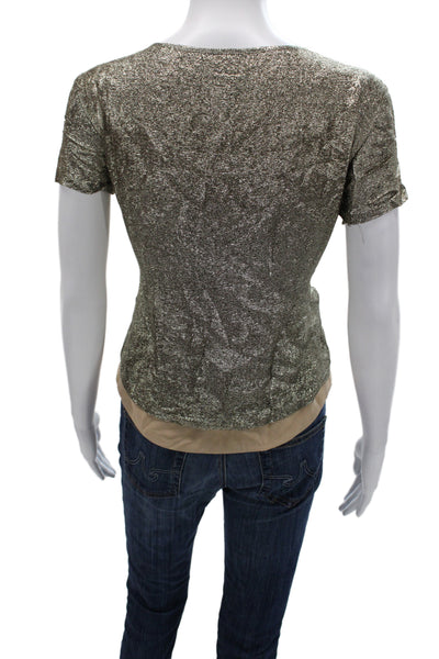 J Crew Collection Women Beige Silk Blend Round Neck Short Sleeve Blouse Size S