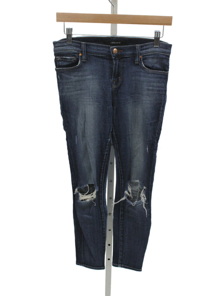 J Brand Women Ankle Skinny Jeans Dark Blue Mid Rise Button Size 26
