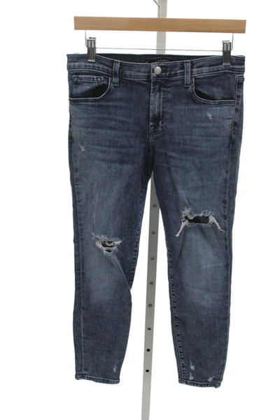 J Brand Womens Cropped Ankle Jeans Dark Blue Mid Rise Button Size 28