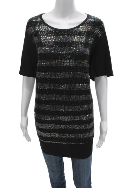 Marina Sport Women Jersey Tunic Black Striped Short Sleeve Size XL