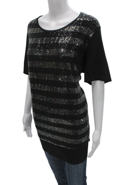 Marina Sport Women Jersey Tunic Black Striped Short Sleeve Size XL