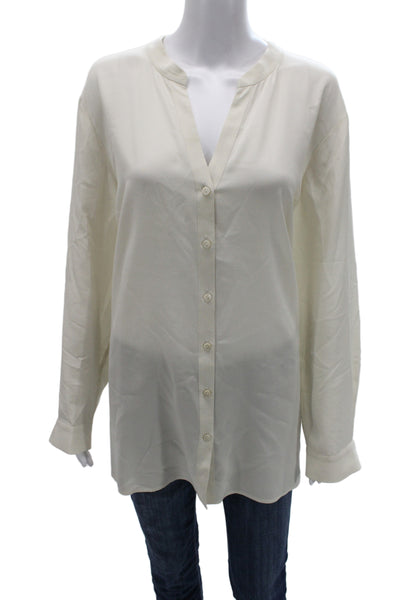 Eileen Fisher Women White Silk V-Neck Button-Up Blouse Long Sleeve Size 2X