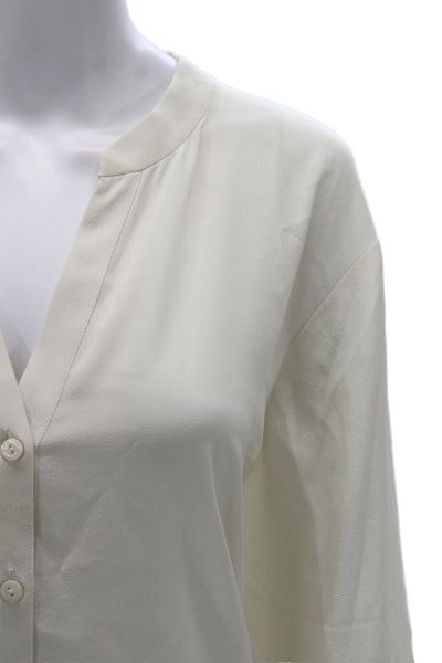 Eileen Fisher Women White Silk V-Neck Button-Up Blouse Long Sleeve Size 2X
