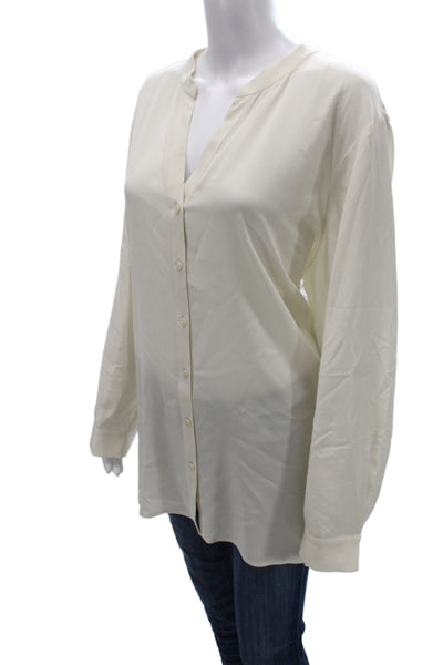 Eileen Fisher Women White Silk V-Neck Button-Up Blouse Long Sleeve Size 2X